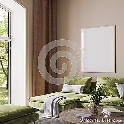 Poster frame mock up in bright home interior, gallery wall mockup Stock Photo