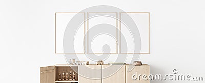 Poster frame mock up in child bedroom, Scandinavian unisex nursery design Stock Photo