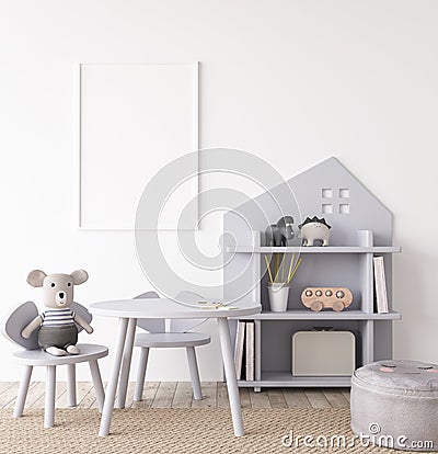 Poster frame mockup in children room, kids room design in farmhouse style Stock Photo