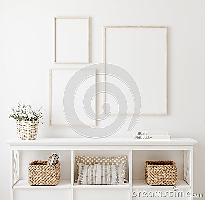 Poster frame mockup in white clear hallway interior Stock Photo