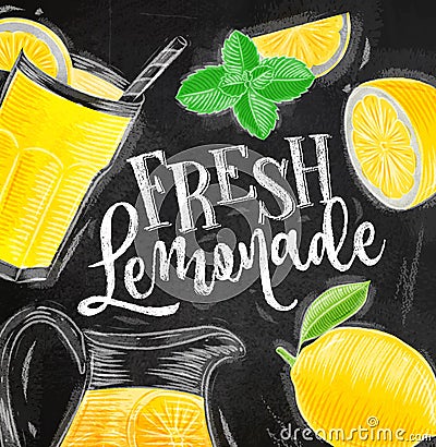Poster fresh lemonade chalk Vector Illustration