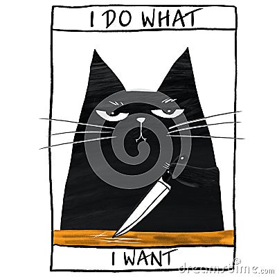 Poster with funny black cat Stock Photo