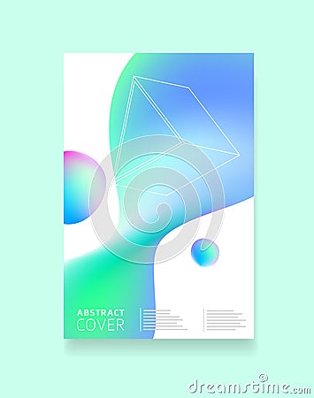 Poster with green and blue gradient shapes and some geometrical primitives. Vector templates for placards, presentations Vector Illustration