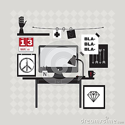 Poster. Greeting card with sewing accessories and qoute. Vector Illustration