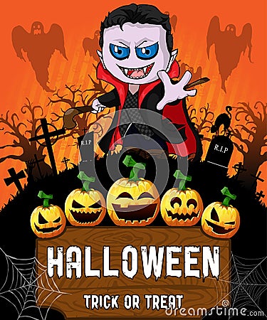 Poster of Halloween with vampire. Vector illustration. Vector Illustration