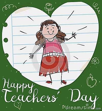 Cute Female Educator in Heart of Paper for Teachers` Day, Vector Illustration Vector Illustration