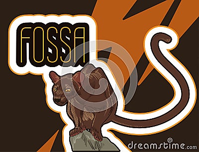 Poster with hunting fossa. Madagascar predatory animal. Vector illustration. Danger concept image. Vector Illustration