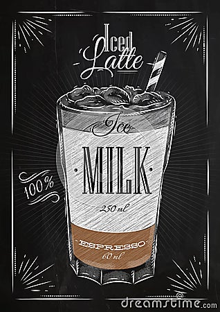 Poster iced latte chalk Vector Illustration