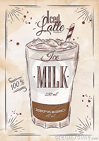 Poster iced latte kraft Vector Illustration