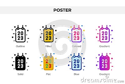 Poster icons in different style. Poster icons set. Holiday symbol. Different style icons set. Vector illustration Vector Illustration