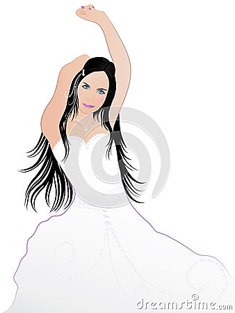 Poster illustration portrait of dancing bride Cartoon Illustration