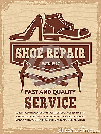 Poster with illustrations of shoe repair workshop Vector Illustration