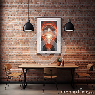 Poster and lamps over the brick wall Stock Photo