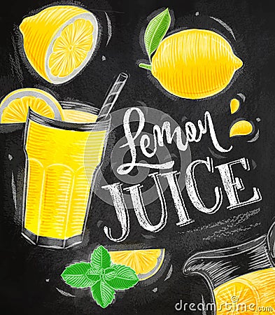 Poster lemon juice chalk Vector Illustration