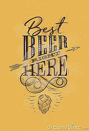 Poster lettering best beer right here mustard Vector Illustration