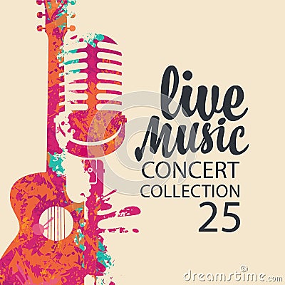 Poster for live music concert with guitar and mic Vector Illustration