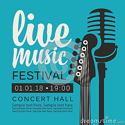 Poster for live music festival with guitar and mic Vector Illustration