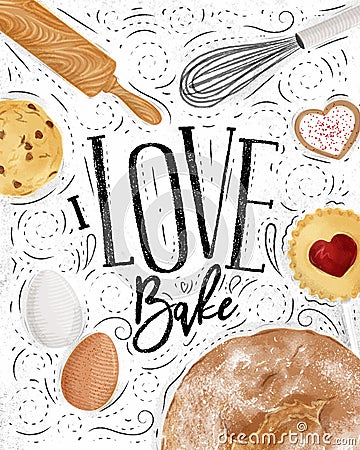 Poster love bake Vector Illustration