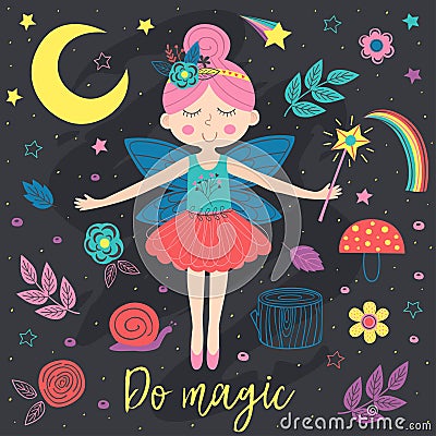 Poster with magic night fairy Vector Illustration