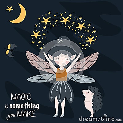 Poster magic is something you make with forest fairy - vector illustration, eps Vector Illustration