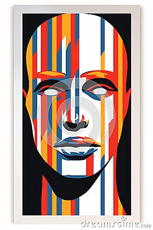 a poster of a mans face with colorful stripes Stock Photo