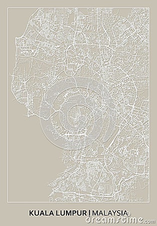 Kuala Lumpur (Malaysia) street map outline for poster, paper cutting. Stock Photo