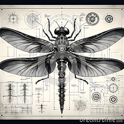 Poster of a mechanical dragonfly. Stock Photo