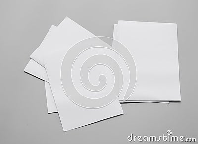 Poster mock-ups paper, white paper isolated on gray background, Blank portrait paper A4. brochure magazine Stock Photo