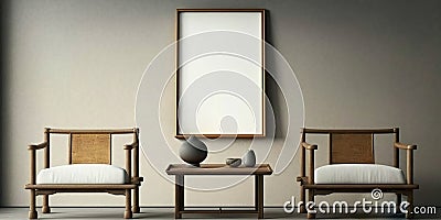 Poster mockup on a traditional japanese table and a few seats interior, Generative AI Stock Photo