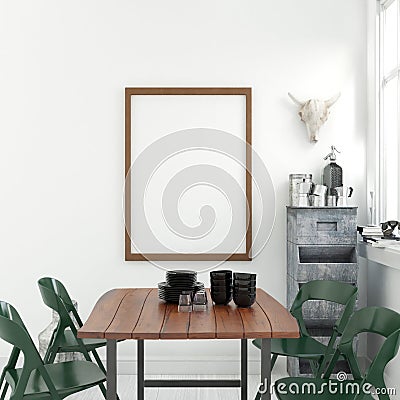 Poster Mockup with Interior Decoration Stock Photo