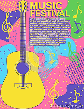 Poster music festival rock guitar colorful vector illustration Music poster modern flyer template Jazz music band card flat design Cartoon Illustration