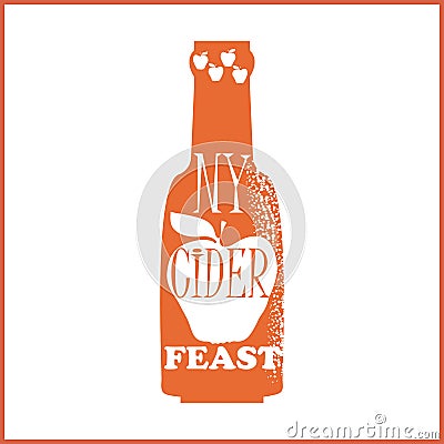Poster for the New York Cider Week Festival. Vector illustration. Apples and bottle of cider. Text NY CIDER FEAST Vector Illustration