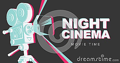 Poster for a night cinema with old movie projector Vector Illustration