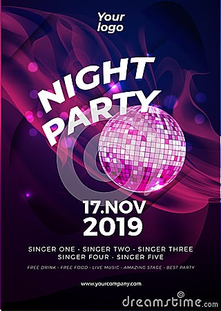 Poster Night party club disco ball template background template Vector Illustration