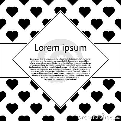 Poster with patterns of black hearts. Valentines day post card. Vector Illustration