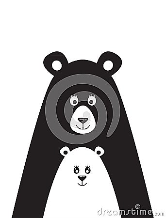 Poster with a picture of a bear and the little bear Vector Illustration