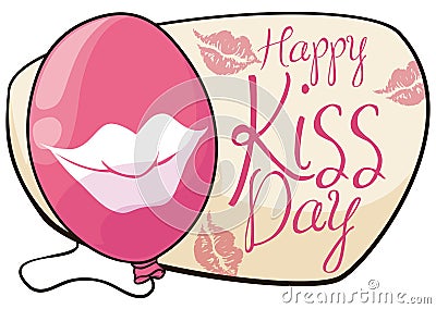 Pink Balloon with Smooch for Kiss Day Celebration, Vector Illustration Vector Illustration