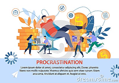 Poster with Procrastinating Lazy Office Worker Vector Illustration