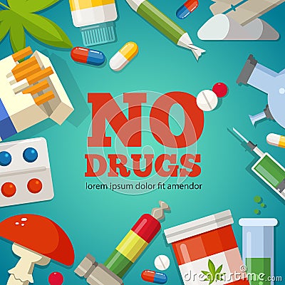 Poster with promotion of the health. Pharmaceutical pictures. No drugs Vector Illustration