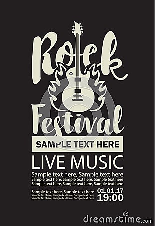 Poster for a rock festival with guitar on fire Vector Illustration