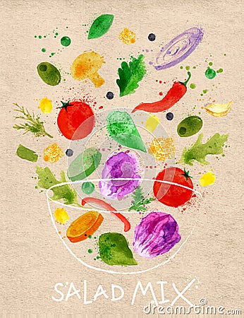 Poster salad mix craft Vector Illustration