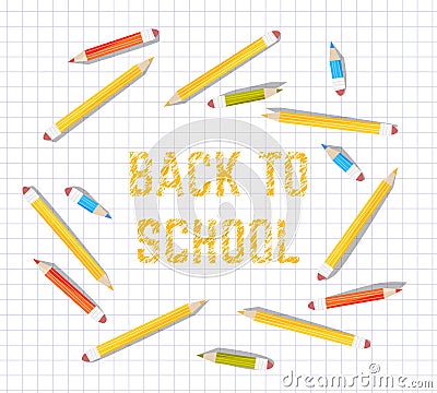 Poster school Educational back to school written on paper in a cage. Vector Cartoon Illustration