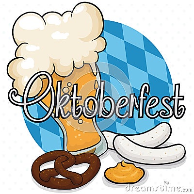 Poster with Some Oktoberfest Traditional Foods and Beer, Vector Illustration Vector Illustration