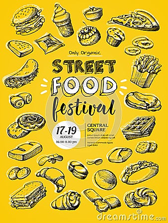 Poster for street food festival Vector Illustration