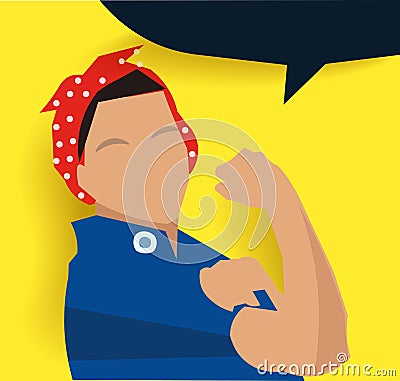 Poster with strong woman. Abstract art. Vector Illustration