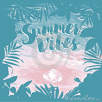 poster for summer vacation with tropical frame and place for text Vector Illustration