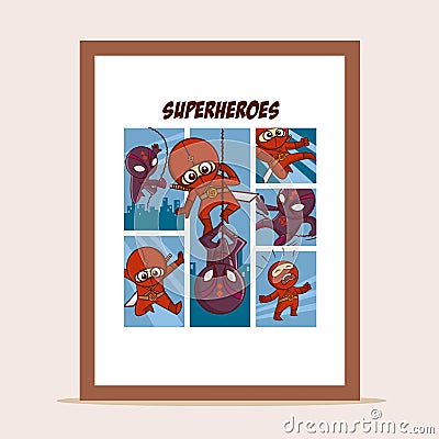 Poster Superheroes in the city Vector Illustration