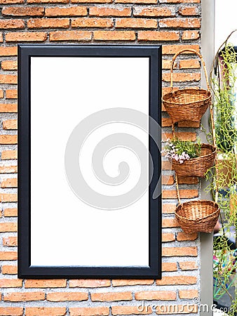 Poster template on Brick wall Plant decoration Stock Photo