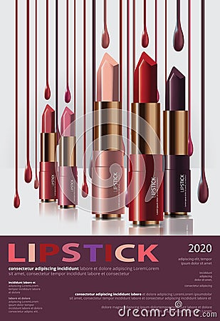 Poster Template Design Cosmetic Lipstick Vector Illustration