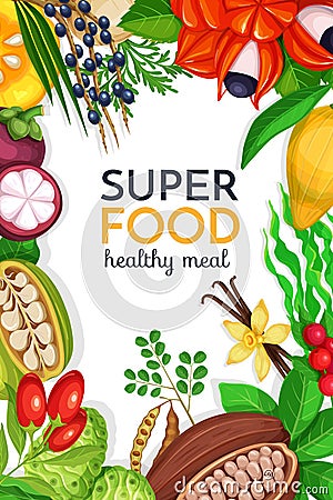 Superfood fruits and beries Vector Illustration